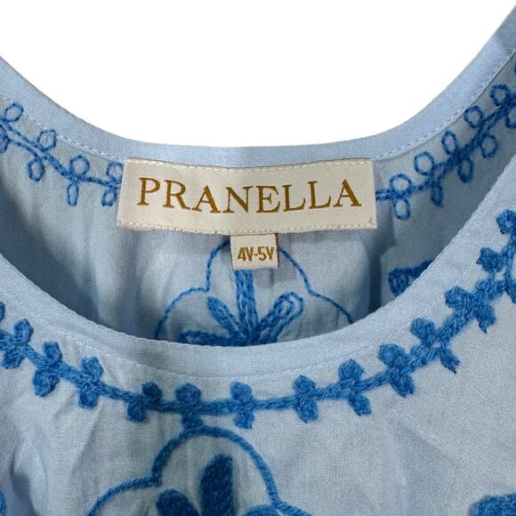 Pranella Remi Kids Slip Dress Sky Blue 4-5y Embroidered Boho Beach Ruffle Tie - Picture 5 of 6